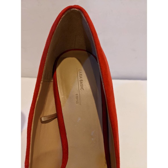 Zara Basic Red Suede Platform Peep Toe 5 Inch Heels Euro Size 40 US 9 - Picture 6 of 8